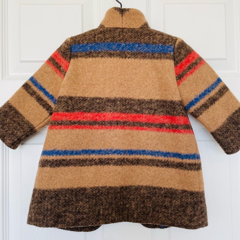 Banana Republic, Striped Wool-Blend Coat - Tan with Blue & Red Stripes - Picture 2 of 5